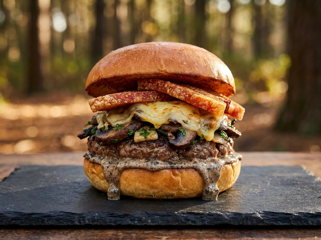 Guinness Burger: angus irlandés de lomo alto aromatizado con Guinness, queso azul y salsa country